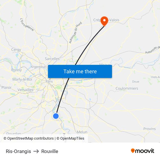 Ris-Orangis to Rouville map