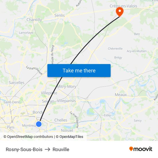 Rosny-Sous-Bois to Rouville map
