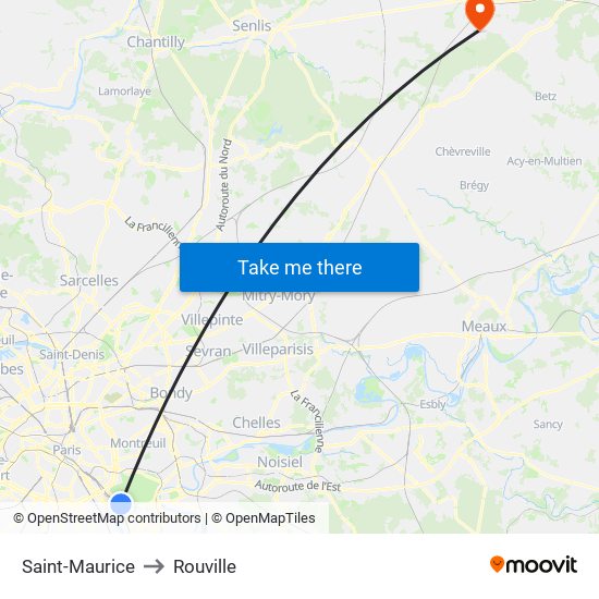 Saint-Maurice to Rouville map