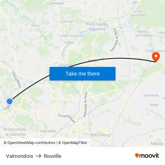 Valmondois to Rouville map