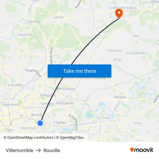 Villemomble to Rouville map