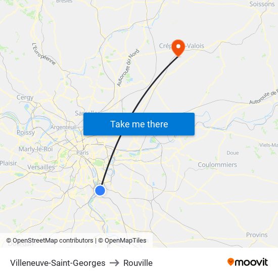 Villeneuve-Saint-Georges to Rouville map