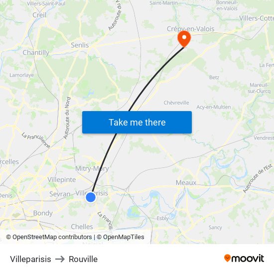 Villeparisis to Rouville map