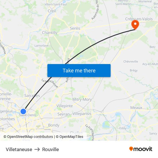 Villetaneuse to Rouville map