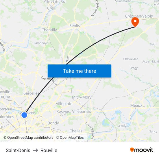 Saint-Denis to Rouville map