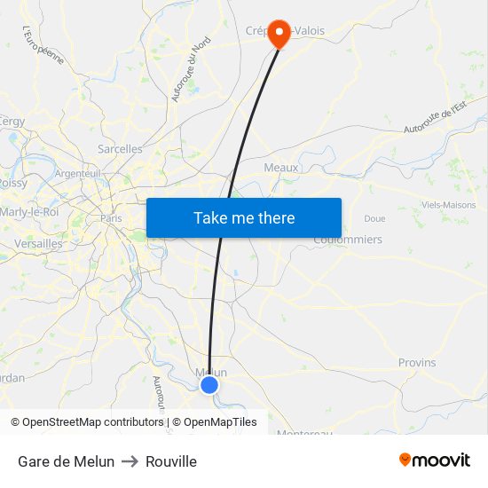 Gare de Melun to Rouville map