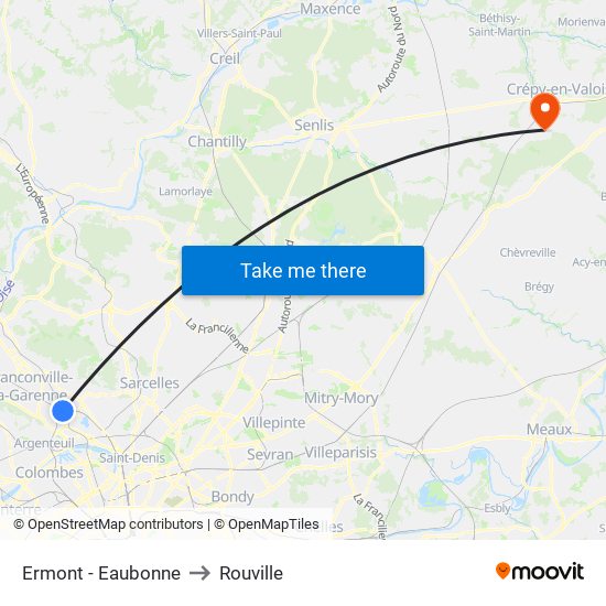 Ermont - Eaubonne to Rouville map