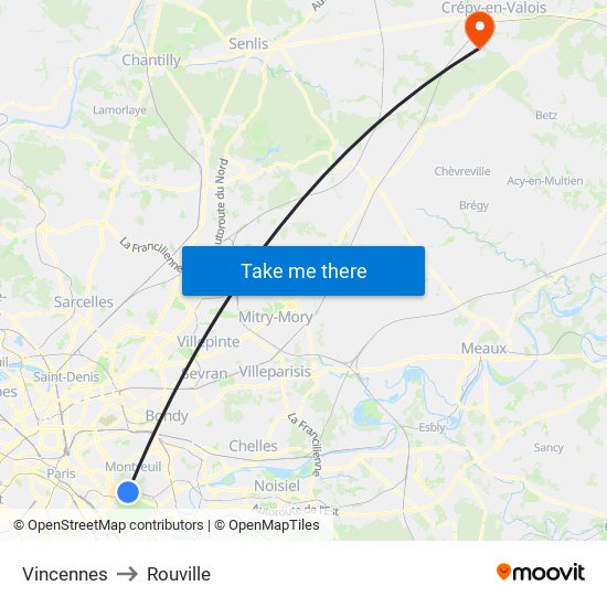 Vincennes to Rouville map