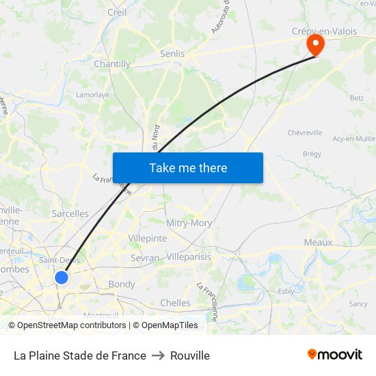 La Plaine Stade de France to Rouville map