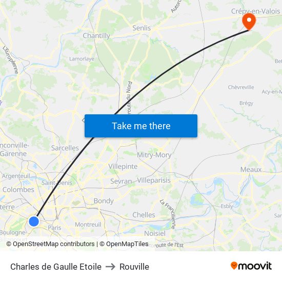 Charles de Gaulle Etoile to Rouville map
