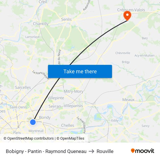 Bobigny - Pantin - Raymond Queneau to Rouville map