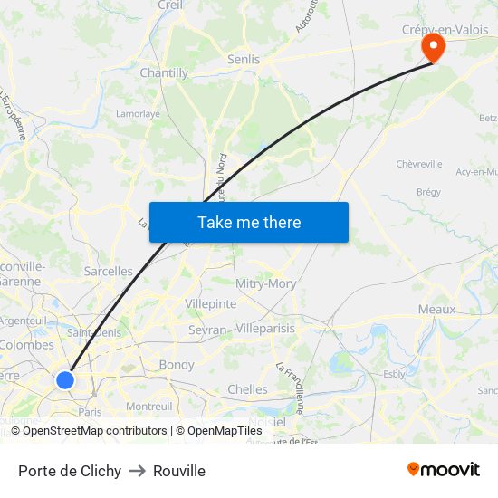 Porte de Clichy to Rouville map