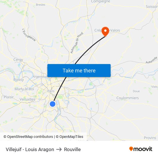 Villejuif - Louis Aragon to Rouville map