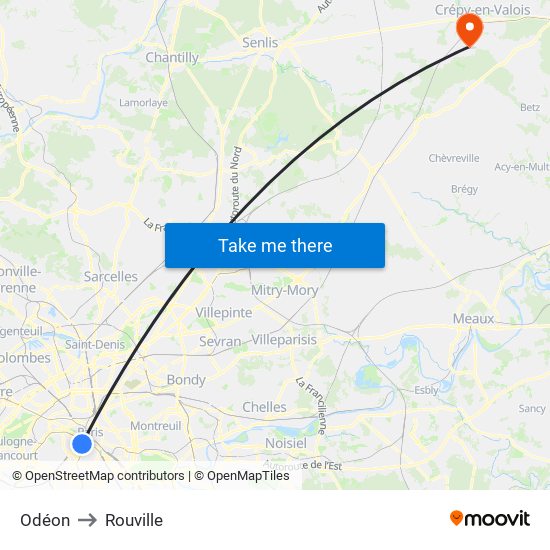 Odéon to Rouville map