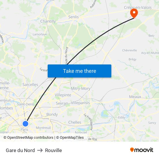 Gare du Nord to Rouville map