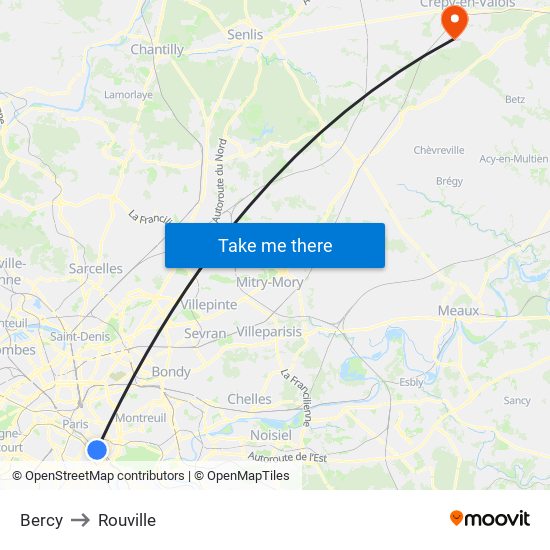 Bercy to Rouville map