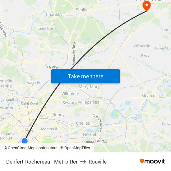 Denfert-Rochereau - Métro-Rer to Rouville map