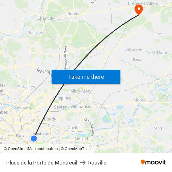 Place de la Porte de Montreuil to Rouville map