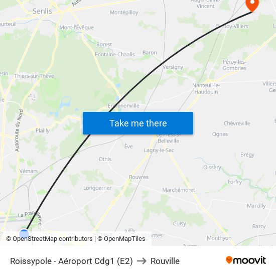 Roissypole - Aéroport Cdg1 (E2) to Rouville map