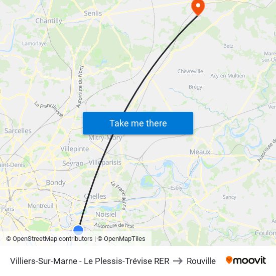 Villiers-Sur-Marne - Le Plessis-Trévise RER to Rouville map