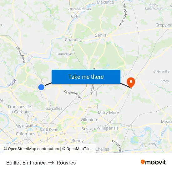 Baillet-En-France to Rouvres map
