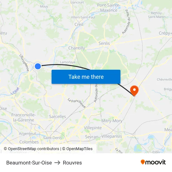 Beaumont-Sur-Oise to Rouvres map