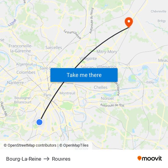 Bourg-La-Reine to Rouvres map