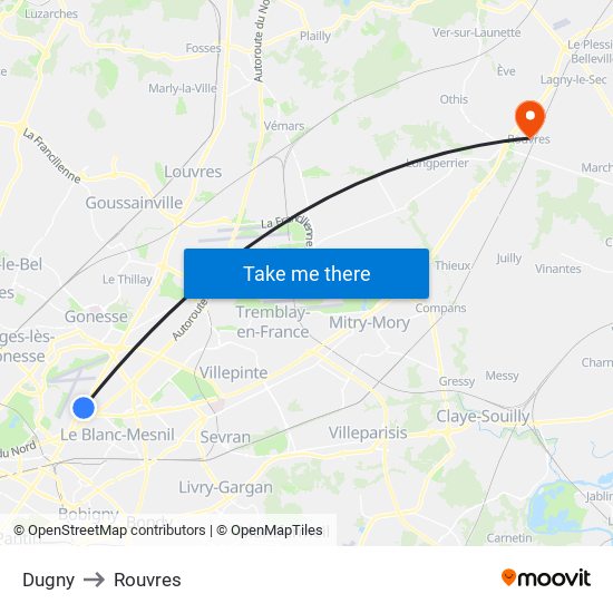 Dugny to Rouvres map