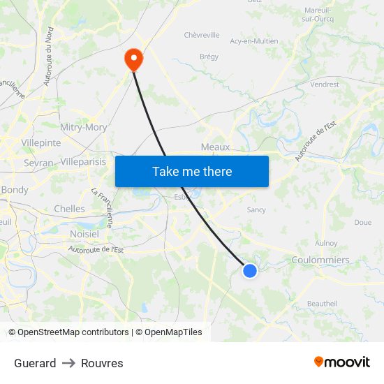 Guerard to Rouvres map