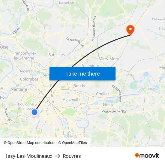 Issy-Les-Moulineaux to Rouvres map