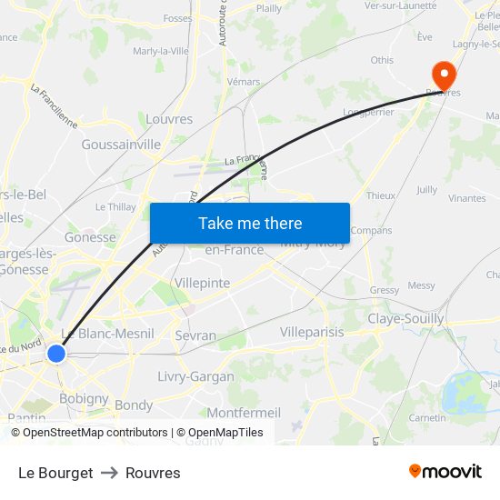 Le Bourget to Rouvres map
