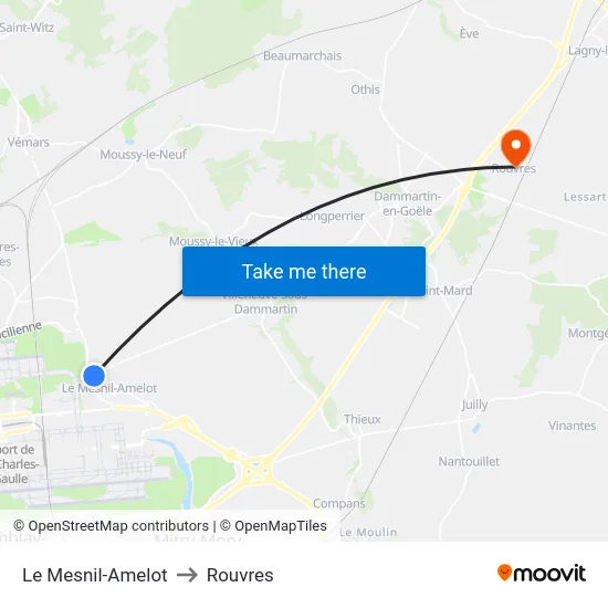 Le Mesnil-Amelot to Rouvres map