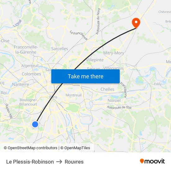 Le Plessis-Robinson to Rouvres map