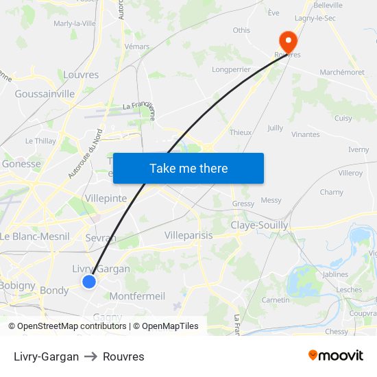 Livry-Gargan to Rouvres map
