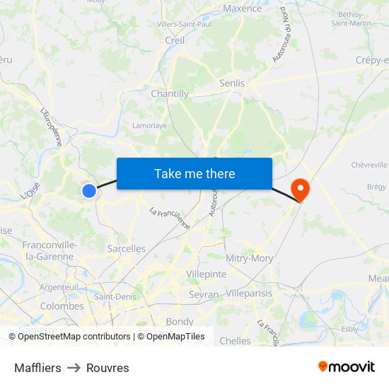 Maffliers to Rouvres map