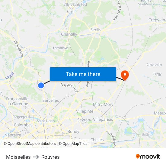 Moisselles to Rouvres map