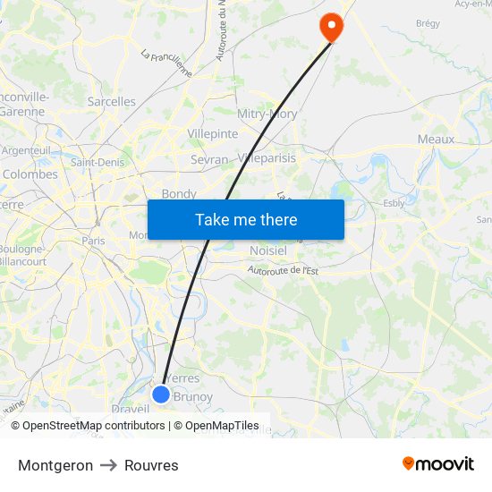 Montgeron to Rouvres map