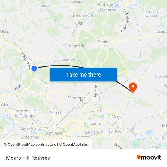 Mours to Rouvres map