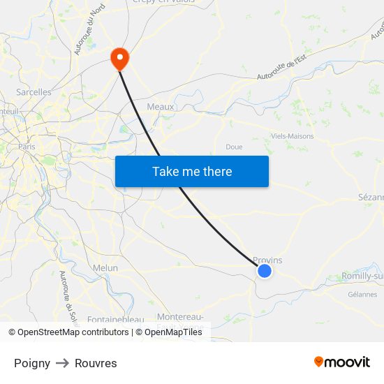 Poigny to Rouvres map