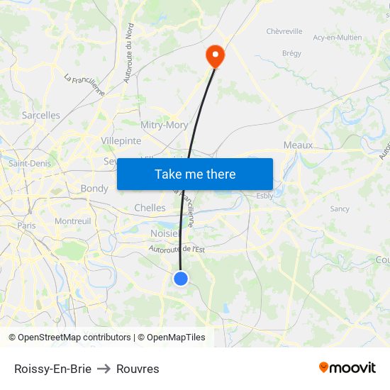 Roissy-En-Brie to Rouvres map