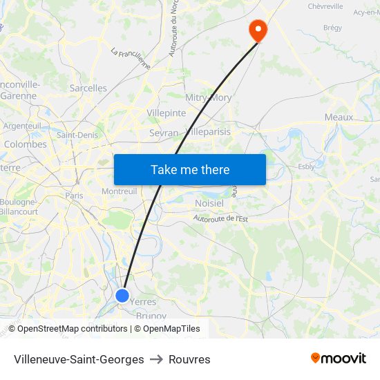 Villeneuve-Saint-Georges to Rouvres map