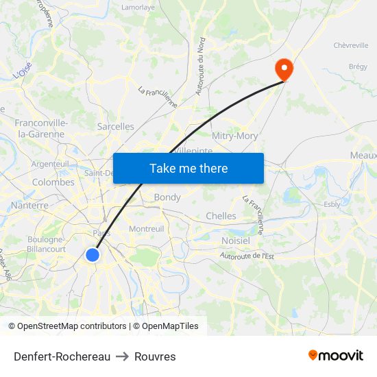 Denfert-Rochereau to Rouvres map