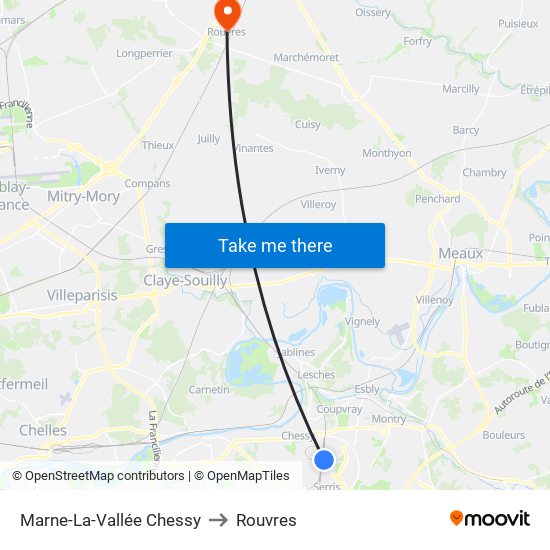 Marne-La-Vallée Chessy to Rouvres map