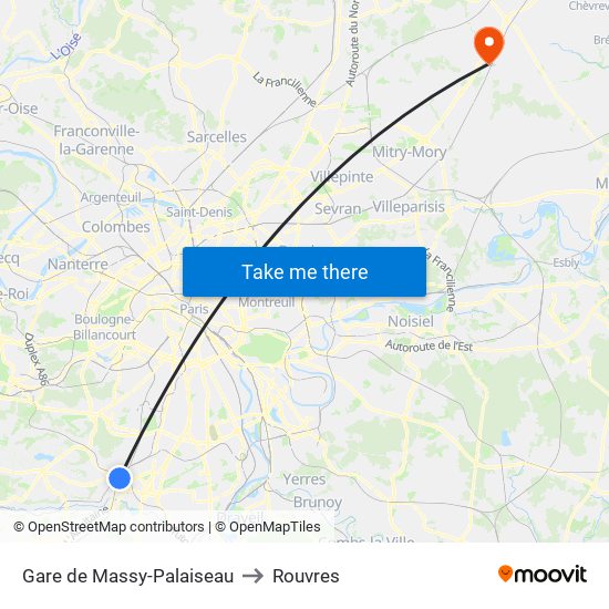 Gare de Massy-Palaiseau to Rouvres map