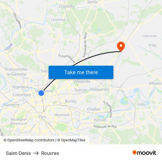 Saint-Denis to Rouvres map