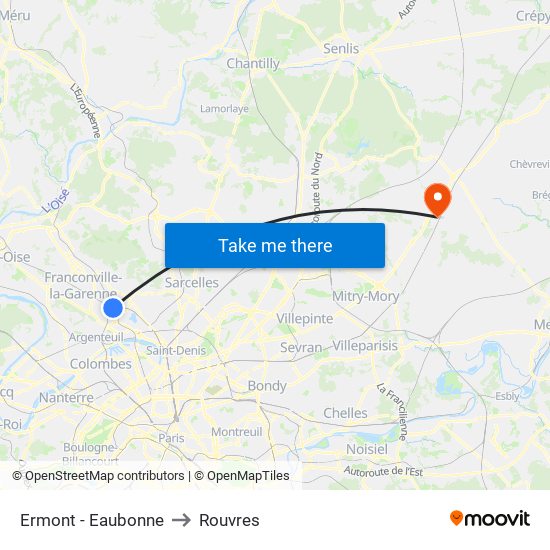 Ermont - Eaubonne to Rouvres map