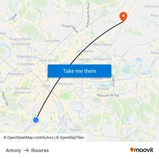Antony to Rouvres map