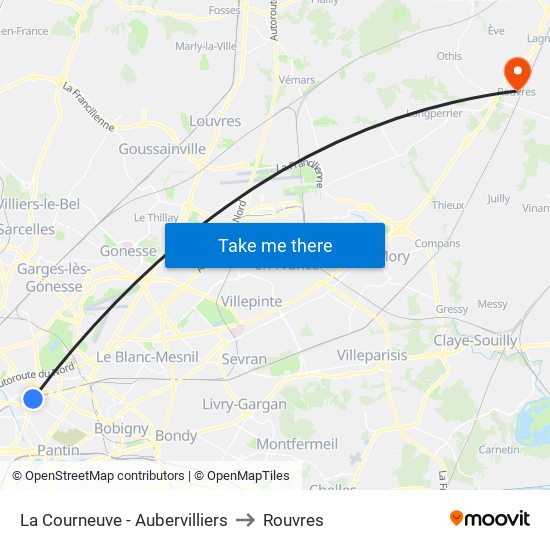 La Courneuve - Aubervilliers to Rouvres map