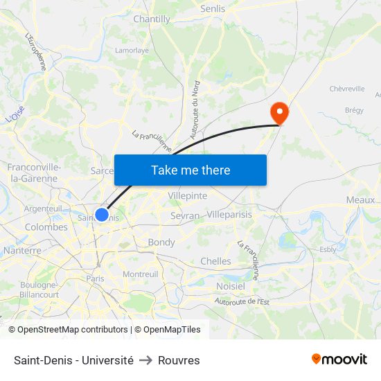 Saint-Denis - Université to Rouvres map
