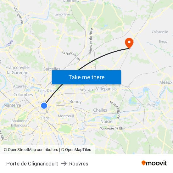 Porte de Clignancourt to Rouvres map